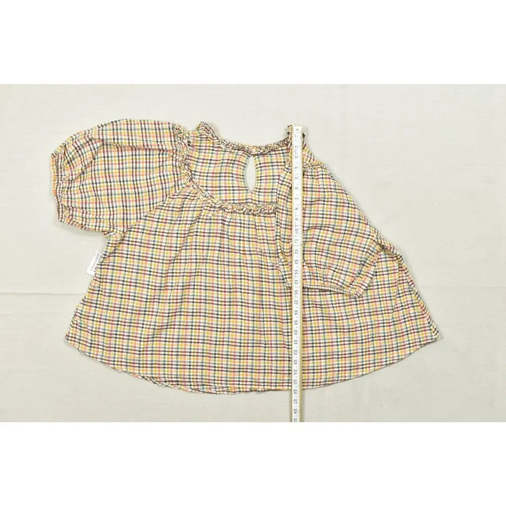 Old Navy Womens 3X Top Multicolor Gingham Plaid Cotton Keyhole Back Puff Sleeve